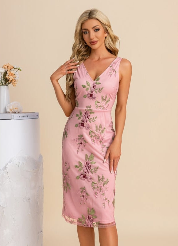 Robe Moulante Fleurie Beige - gallery 6