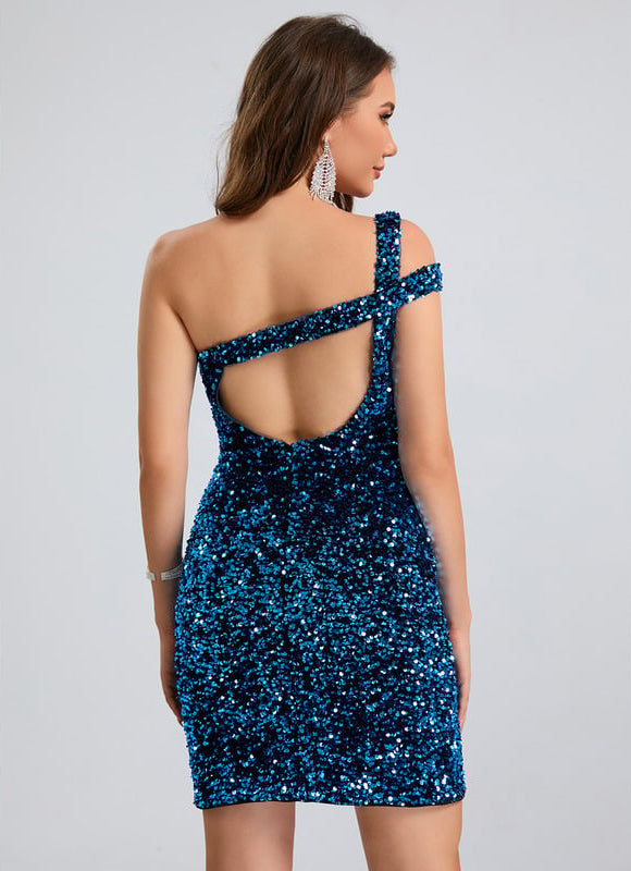 Robe Moulante Scintillante Asymétrique - gallery 6