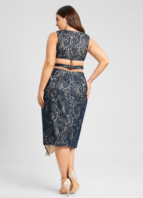 Robe Moulante Dentelle Marine - gallery 5