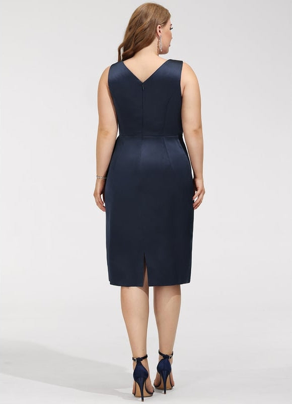 Robe Moulante Satinée Marine Élégante - gallery 9