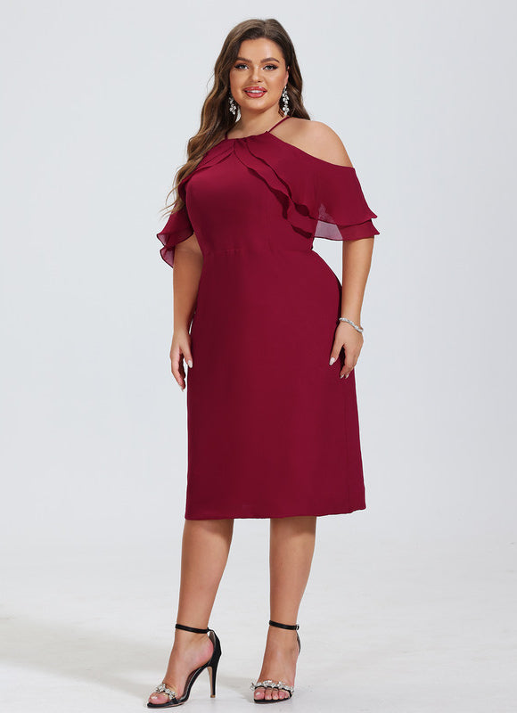 Robe Moulante Bordeaux À Épaules Dénudées - gallery 6