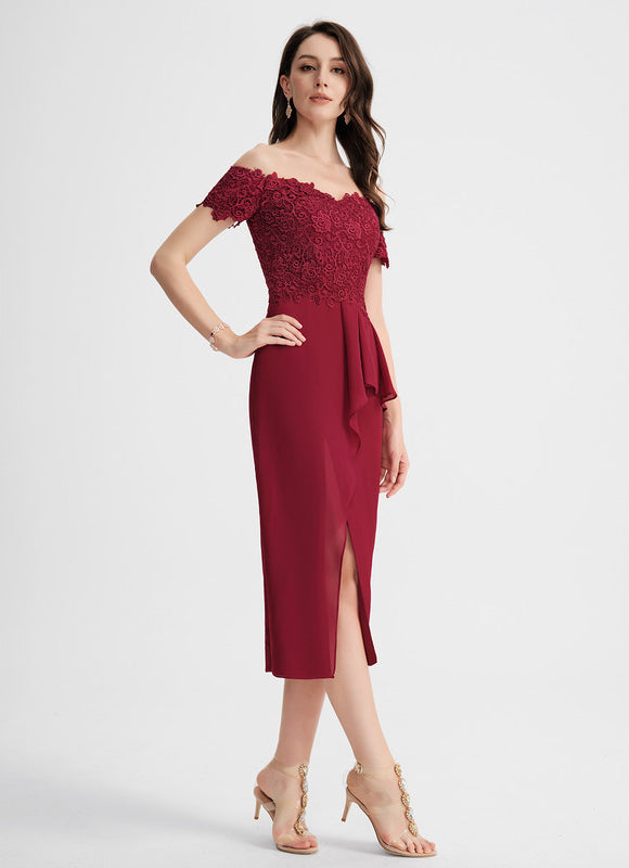 Robe Moulante Bordeaux Ajourée - gallery 2