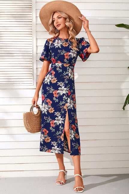Robe Moulante Florale Navy
