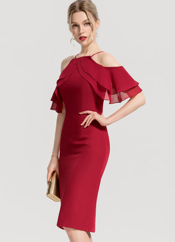 Robe Moulante Bordeaux À Épaules Dénudées