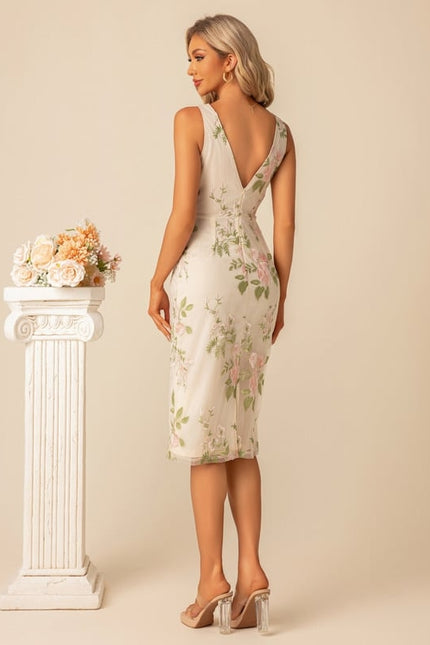 Robe Moulante Fleurie Beige - gallery 4