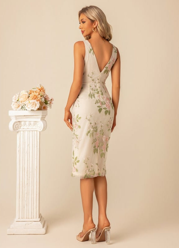 Robe Moulante Fleurie Beige - gallery 4