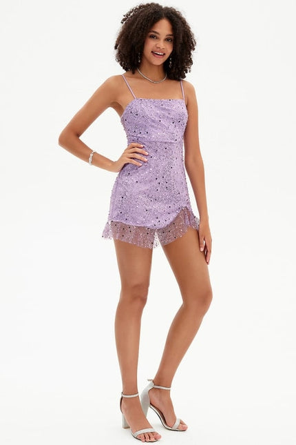 Robe Moulante Lilas Scintillante - gallery 2