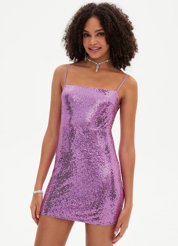 Robe Moulante Pailletée Violette