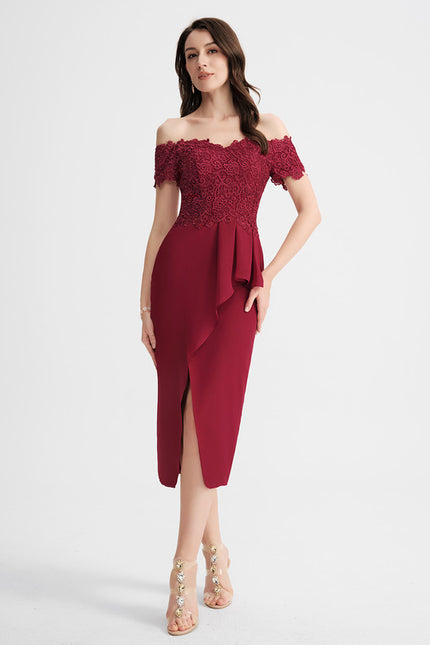 Robe Moulante Bordeaux Ajourée