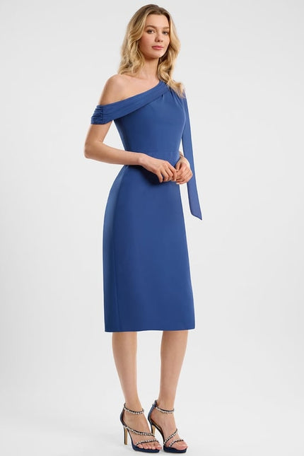Robe Moulante Asymétrique Bleue - gallery 2