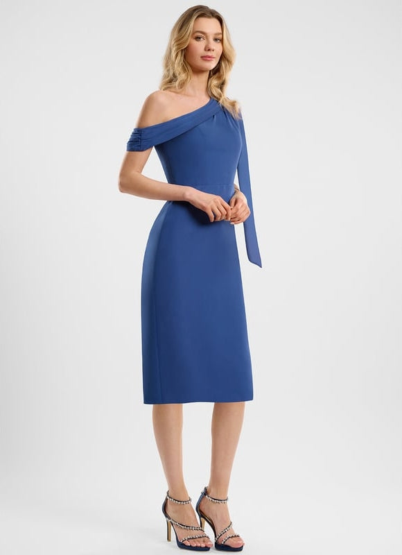 Robe Moulante Asymétrique Bleue - gallery 2
