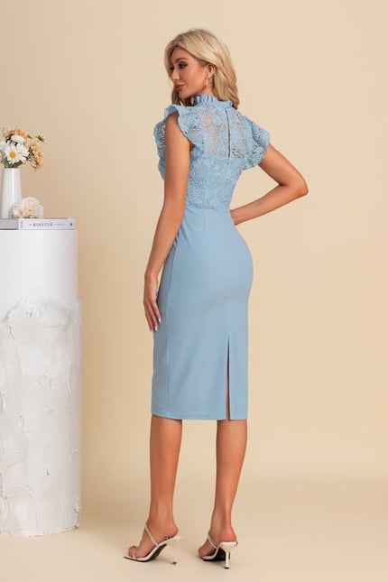 Robe Moulante Dentelle Bleu Pâle - gallery 1