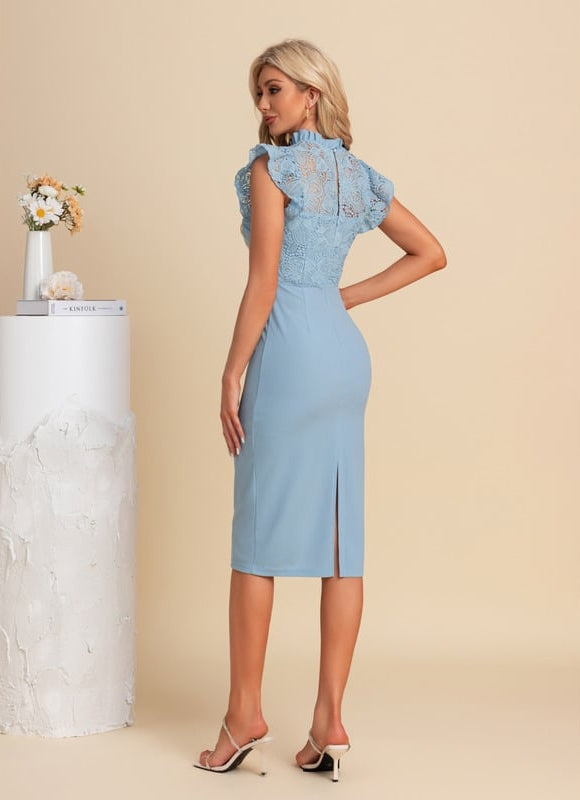 Robe Moulante Dentelle Bleu Pâle - gallery 1