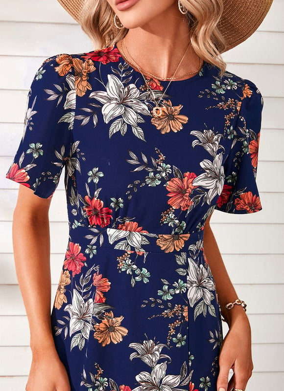 Robe Moulante Florale Navy - gallery 1