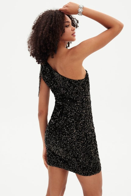 Robe Moulante Scintillante Asymétrique - gallery 4