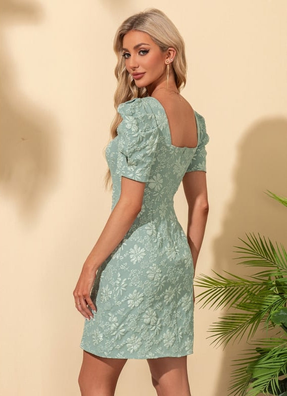 Robe Moulante Florale Verte - gallery 3