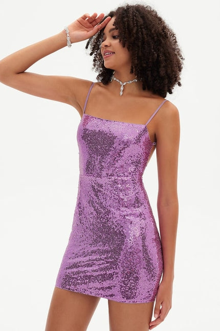 Robe Moulante Pailletée Violette - gallery 6