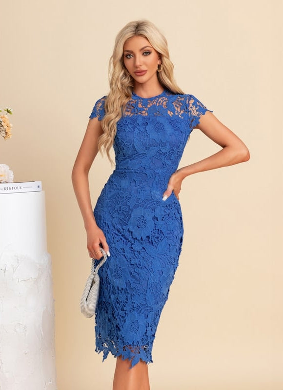 Robe Moulante Chic Dentelle Bleue