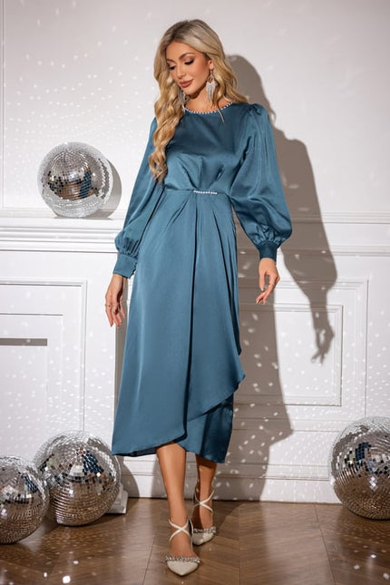 Robe Moulante Satinée Bleu Canard - gallery 3