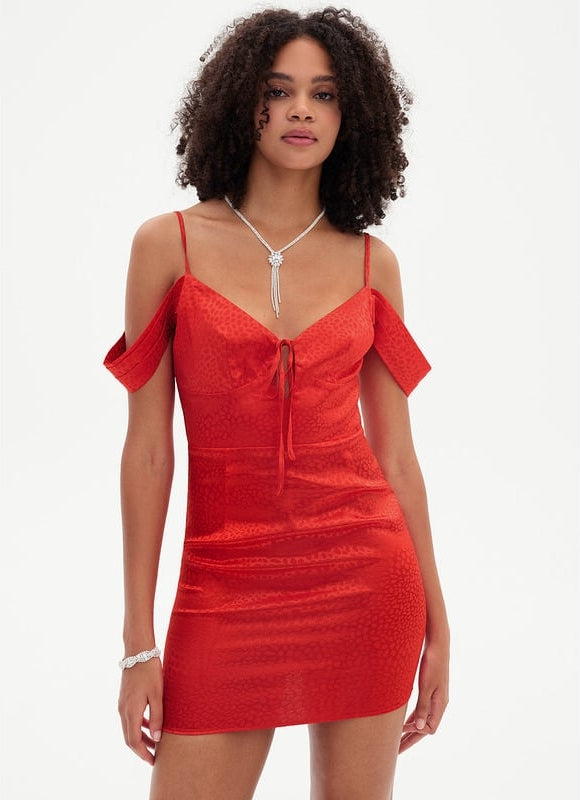 Robe Moulante Satin Rouge Ajustée - gallery 6
