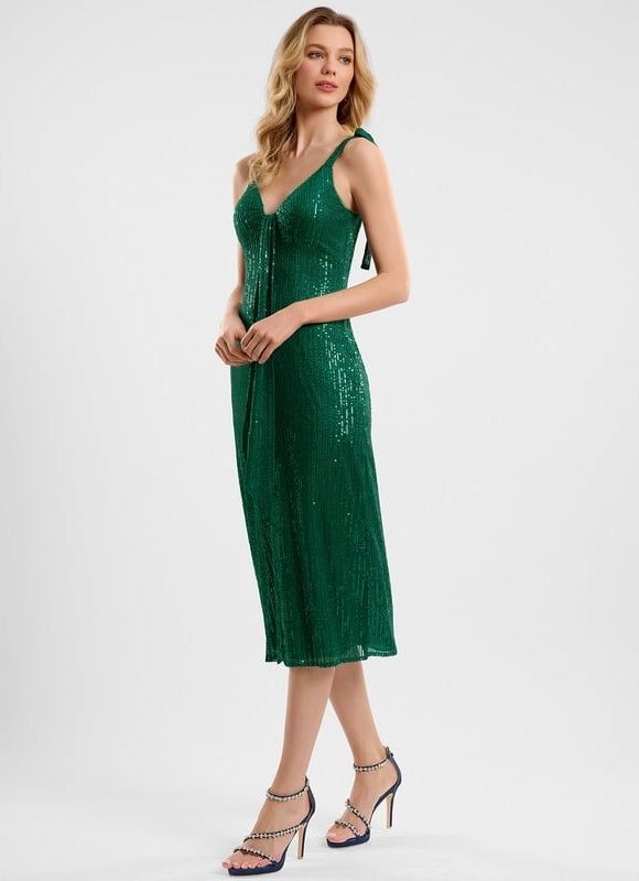 Robe Moulante Pailletée Verte - gallery 1