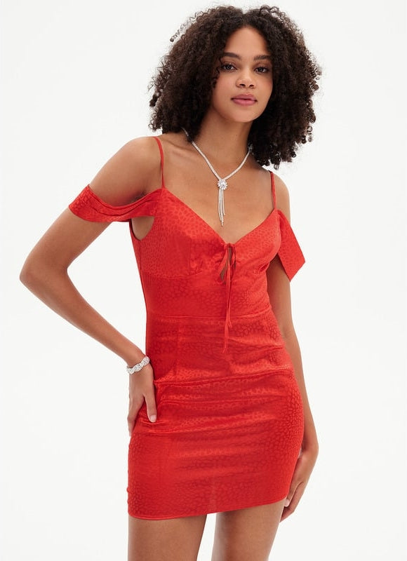Robe Moulante Satin Rouge Ajustée - gallery 5
