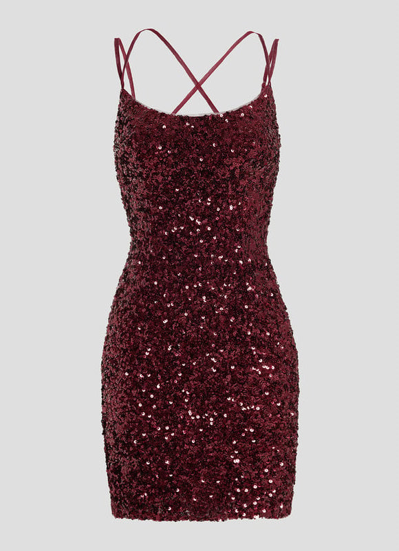 Robe Moulante Pailletée Bordeaux