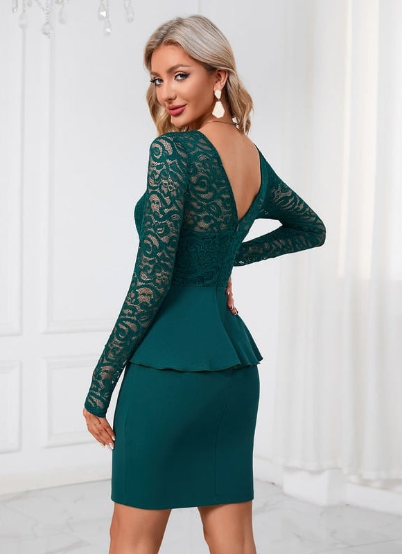 Robe Moulante Dentelle Émeraude - gallery 1