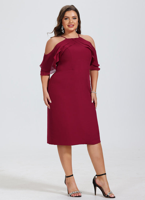 Robe Moulante Bordeaux À Épaules Dénudées - gallery 7