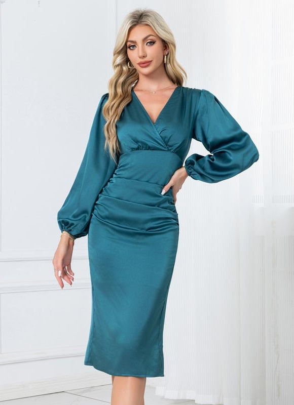 Robe Moulante Satin Émeraude