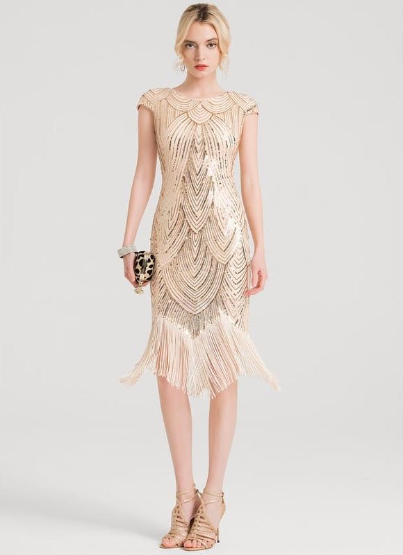 Robe Moulante Paillette Doré