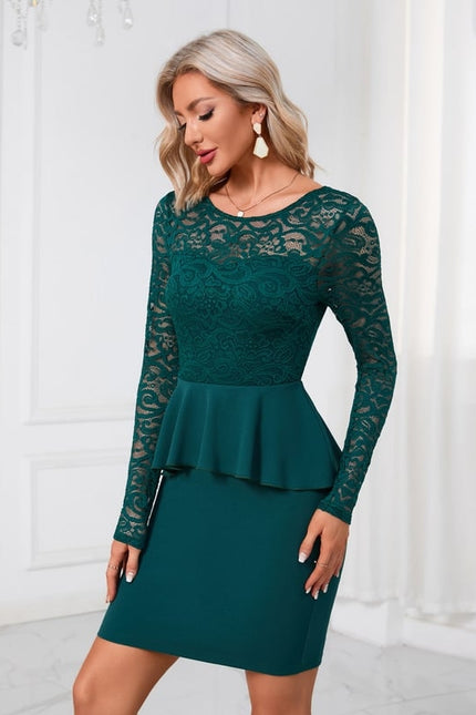 Robe Moulante Dentelle Émeraude - gallery 4
