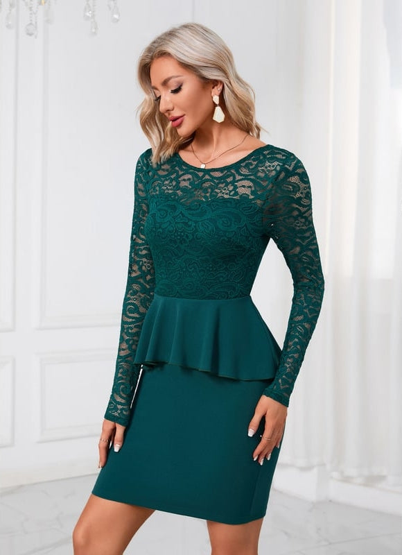 Robe Moulante Dentelle Émeraude - gallery 4