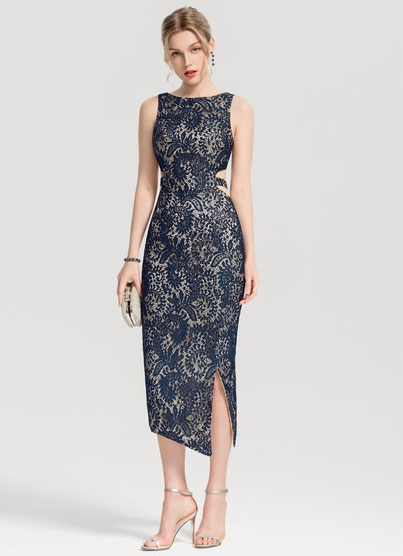 Robe Moulante Dentelle Marine - gallery 1