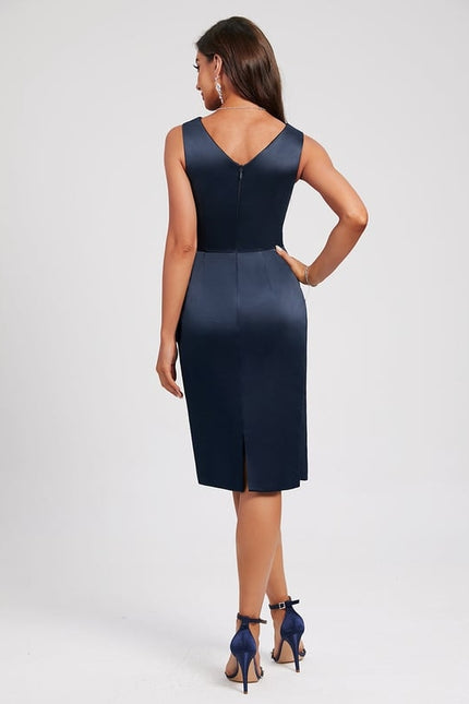 Robe Moulante Satinée Marine Élégante - gallery 4