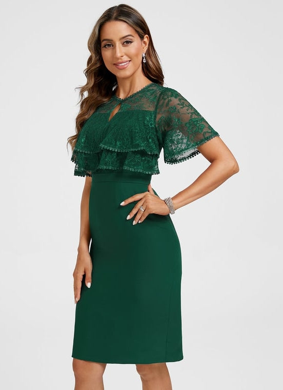 Robe Moulante Vert Émeraude Dentelle - gallery 2