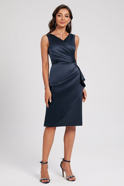 Robe Moulante Satinée Marine Élégante - gallery 2