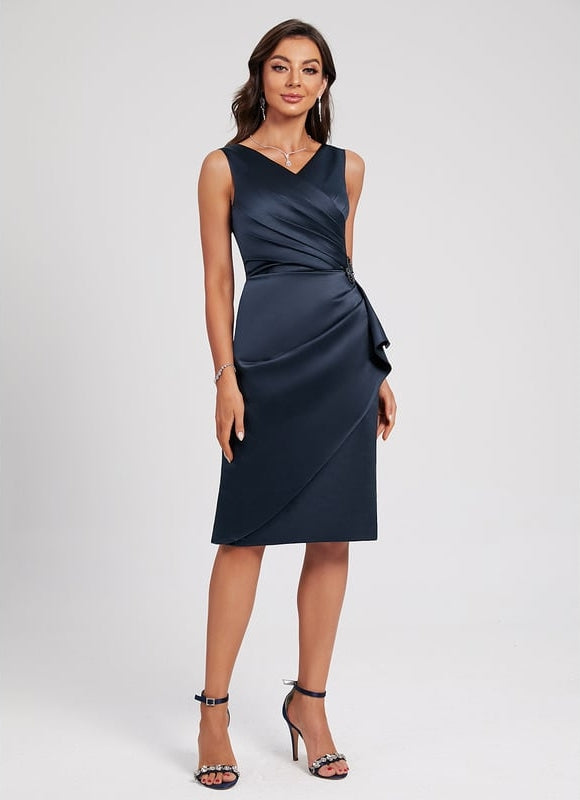 Robe Moulante Satinée Marine Élégante - gallery 2