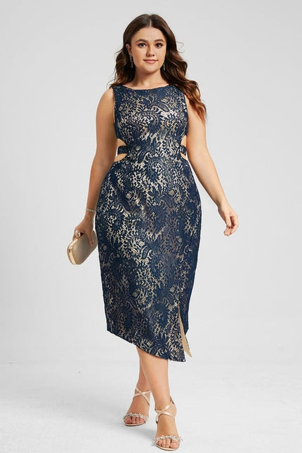 Robe Moulante Dentelle Marine - gallery 7