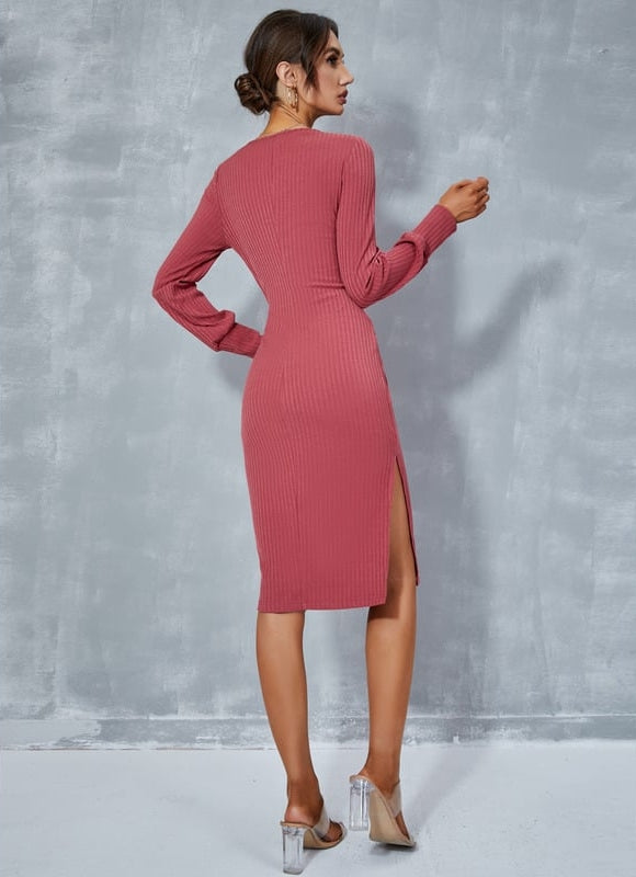 Robe Moulante Côtelée Ajustée - gallery 3