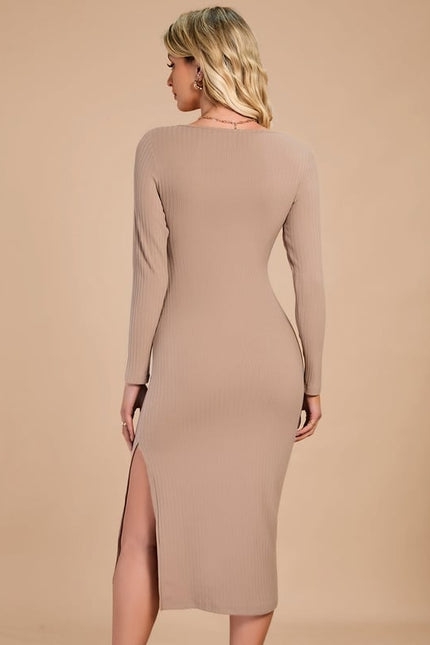 Robe Moulante Beige Côtelée - gallery 3