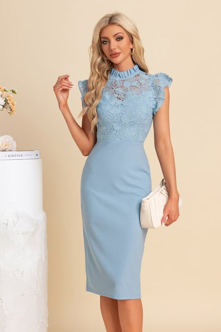 Robe Moulante Dentelle Bleu Pâle - gallery 2