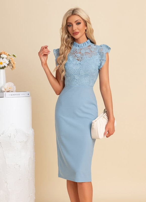Robe Moulante Dentelle Bleu Pâle - gallery 2