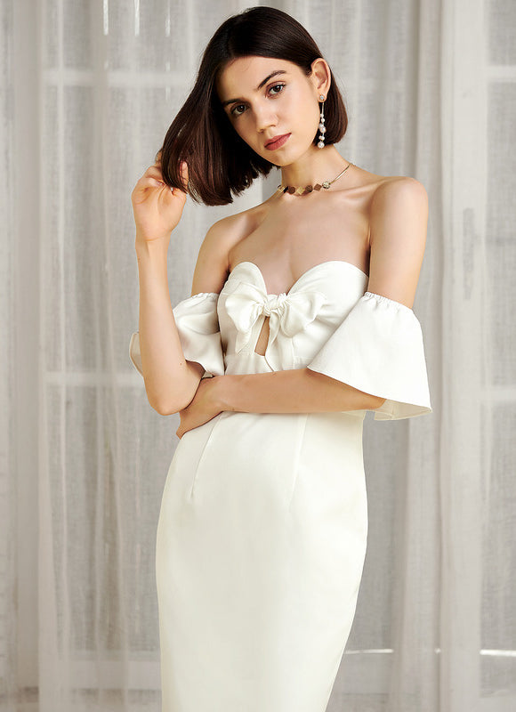 Robe Moulante Épaule Dénudée Satinée - gallery 1