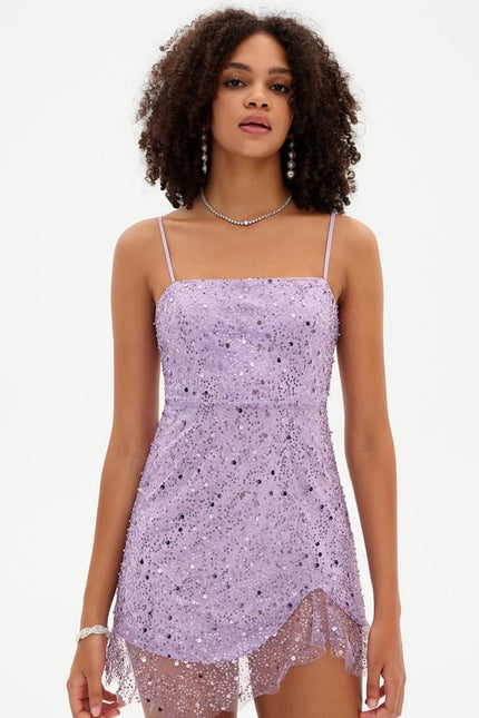 Robe Moulante Lilas Scintillante