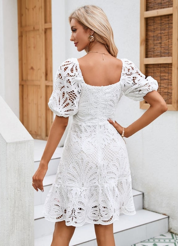 Robe Moulante Blanche Brodée - gallery 5