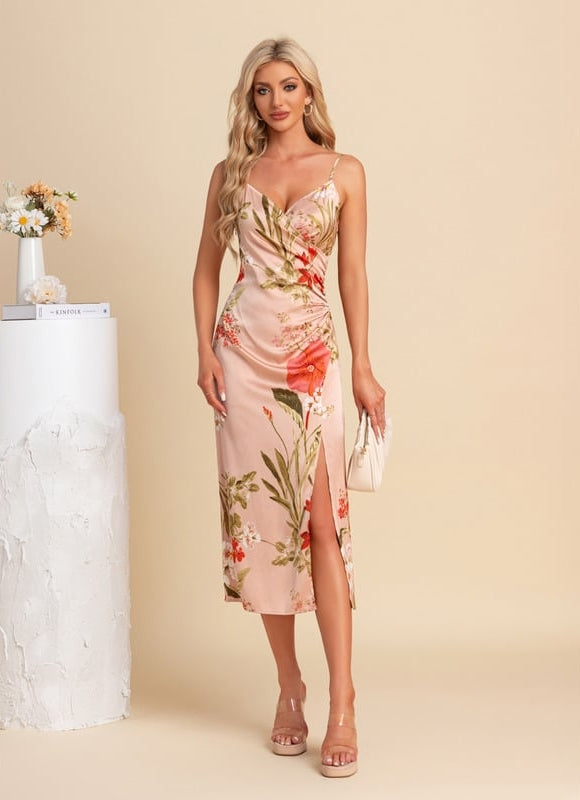 Robe Moulante Satinée Florale