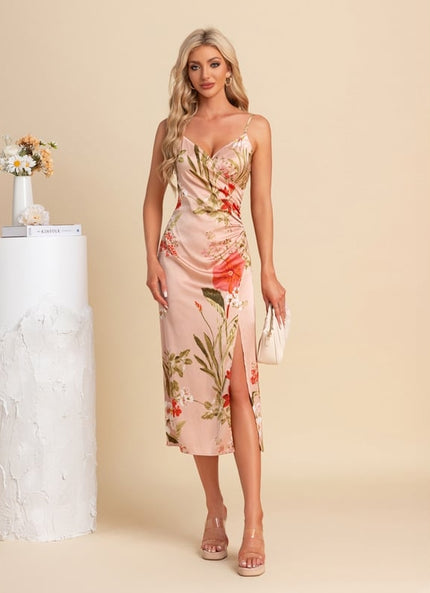 Robe Moulante Satinée Florale