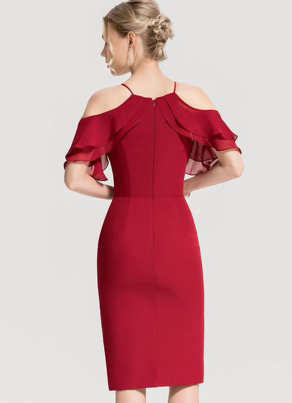 Robe Moulante Bordeaux À Épaules Dénudées - gallery 1