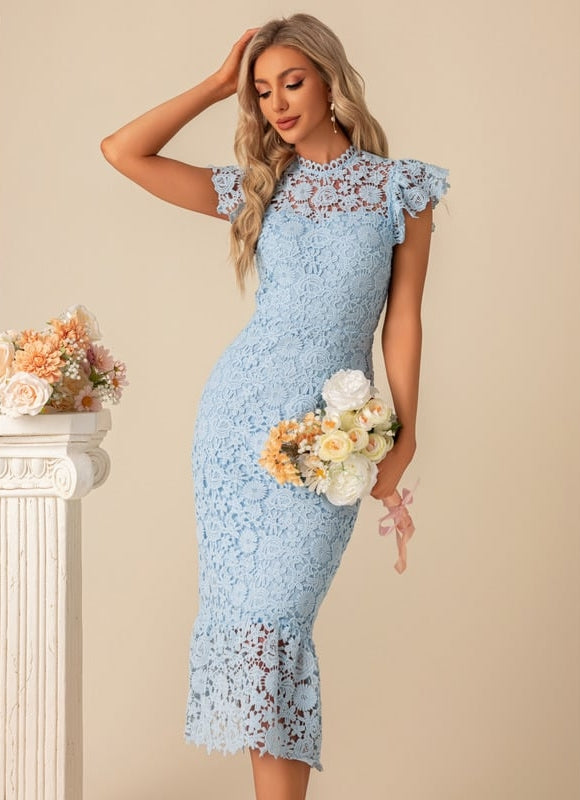 Robe Moulante En Dentelle Bleue